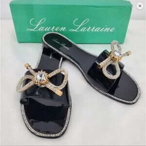 Lauren Lorraine Breeze Black w/ Rhinestone Bow Slide, SIZE 7.5 // New in Box